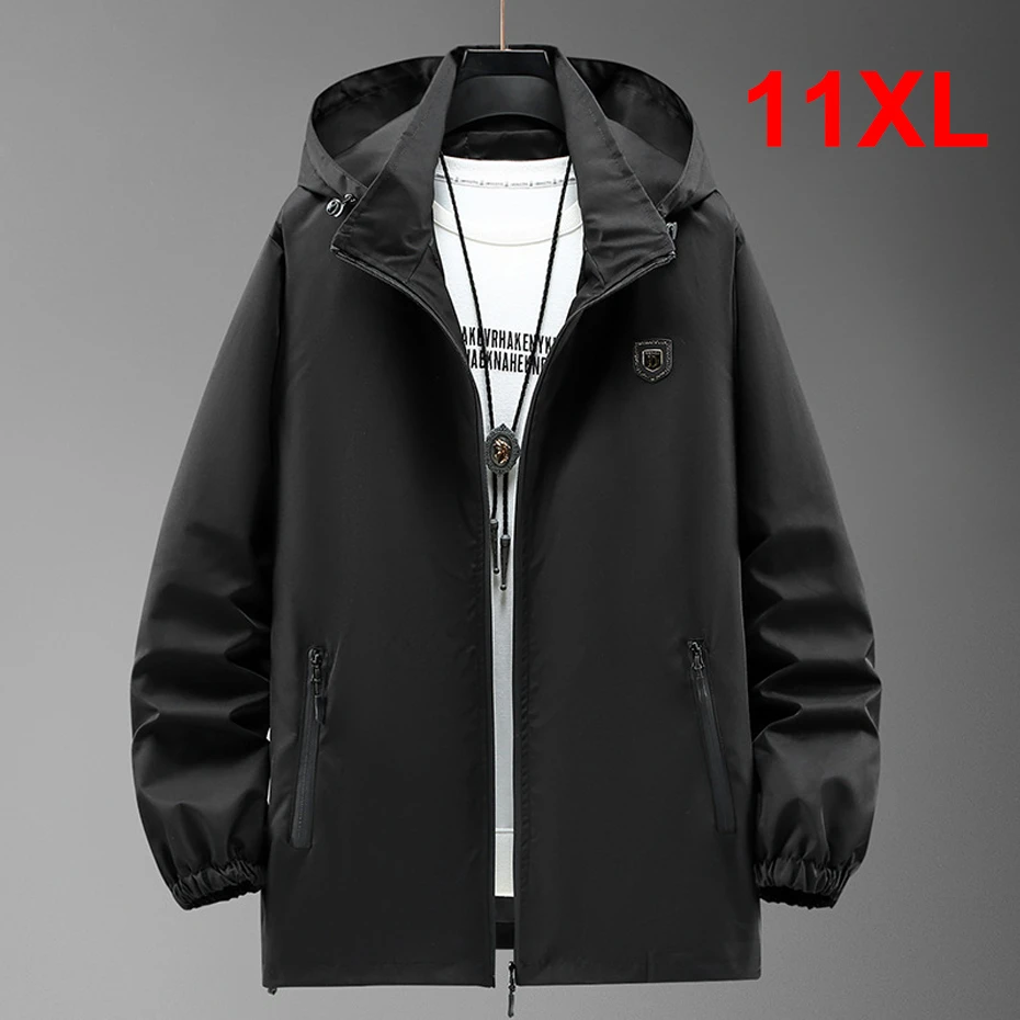 Top Trends: Black Camping Jacket Men Windbreak Coat Plus Size 10XL 11XL Fashion Casual Hooded Jacket Male Solid Color Outerwear Big Size Shoppable Styles