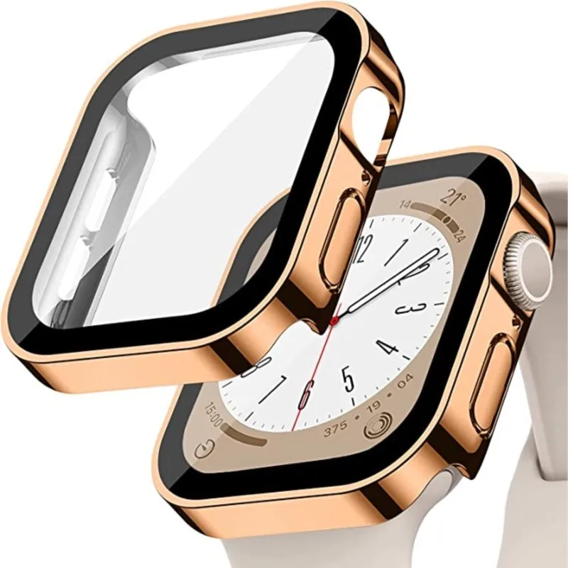 Top Trends: Glass+ Case For Apple Watch 7 8 45mm 41mm 44mm 40mm PC Straight Edge Tempered Screen Protector Cover IWatch Series 4 5 SE 6 7 8 Shoppable Styles