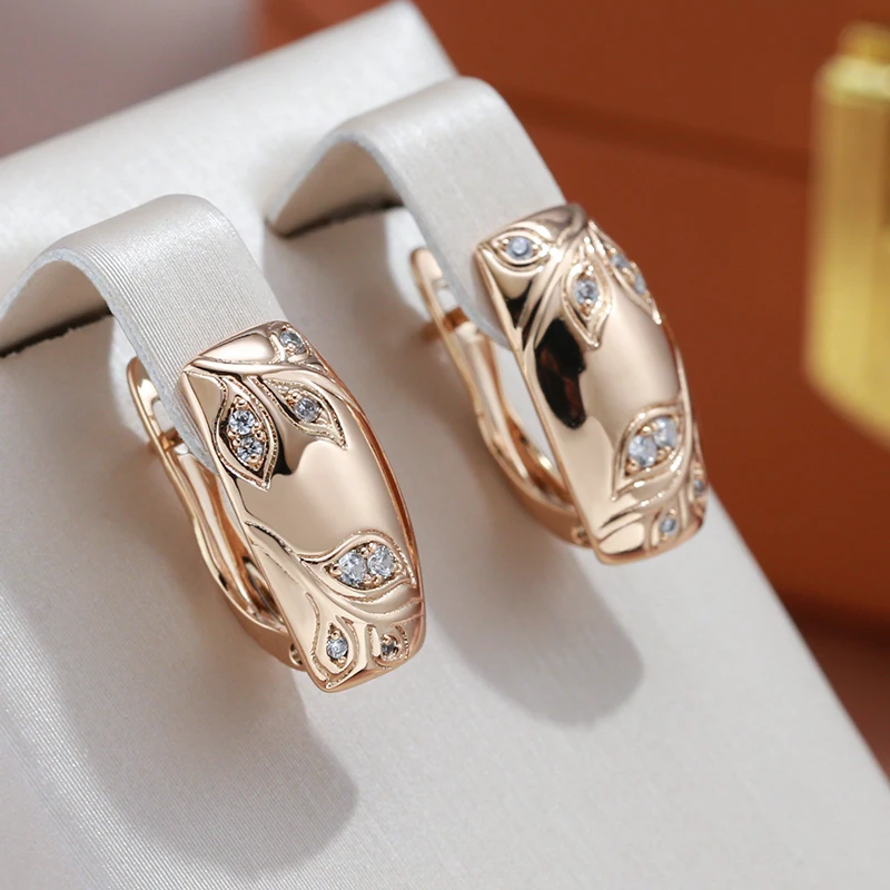 Top Trends: 2022 New Geometric Leaf Embossed Zircon Square Earrings For Women Golden Couple Gifts Charm Jewelry Wedding Elegant Earrings Shoppable Styles