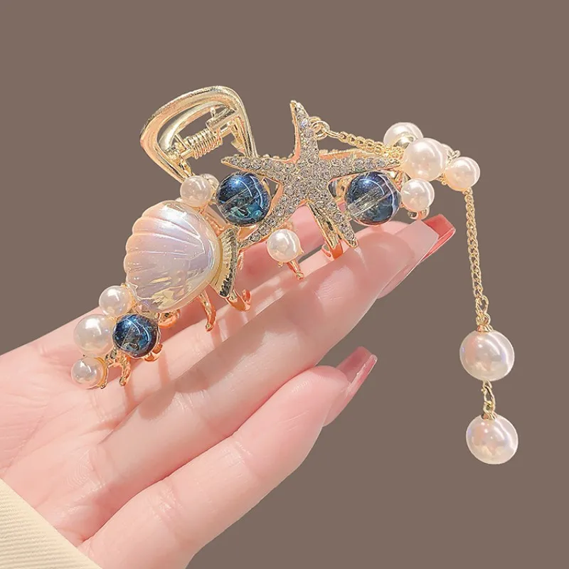 Top Trends: New Pearl Rhinestones Tassel Starfish Shell Hair Claw Alloy Hairpin Woman Girls Trendy Ponytail Hair Clips Headwear Accessories Shoppable Styles