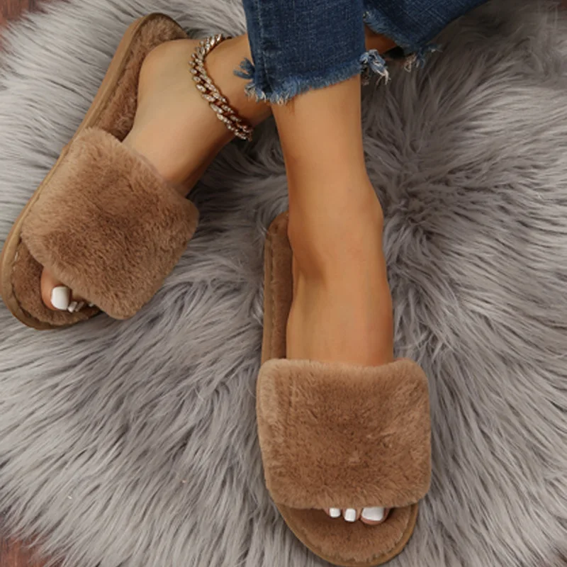 Top Trends: 2022 New Women Winter House Furry Slippers Non-Slip Casual Indoor Flats Floor Shoes Ladies Flip Flops Warm Shoes Solid Colors Shoppable Styles - Image 4