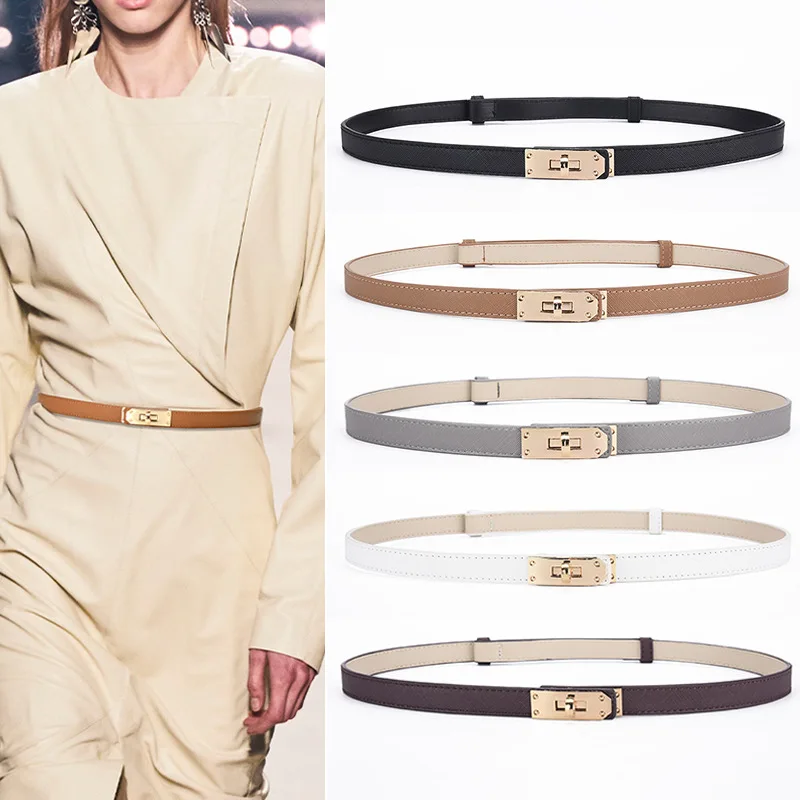 Top Trends: Fashion Brand High Quality Women PU Leather 1.8cm Width Belts Golden Lock Buckle Dress Jeans Sweater Waistband Belt Shoppable Styles