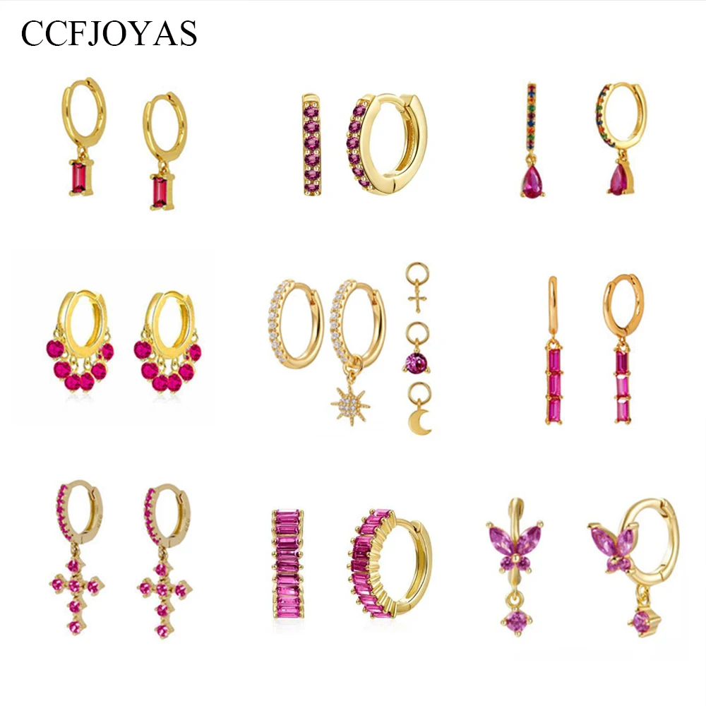 Top Trends: CCFJOYAS High Quality 925 Sterling Silver Rose Red Color Zircon Hoop Earrings For Women Minimalist Gold Earrings Jewelry Shoppable Styles