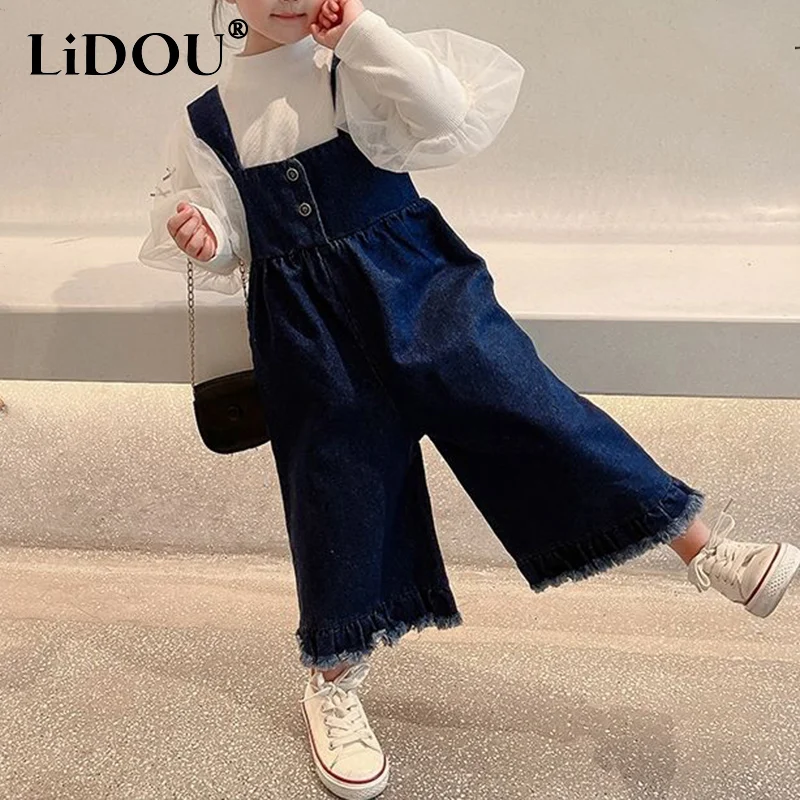 Top Trends: Spring Autumn Kawaii Fashion Solid Color Sweet Girls&#039; Jumpsuits Loose Casual Wide Leg Pants Chic All Match Children&#039;s Trousers Shoppable Styles