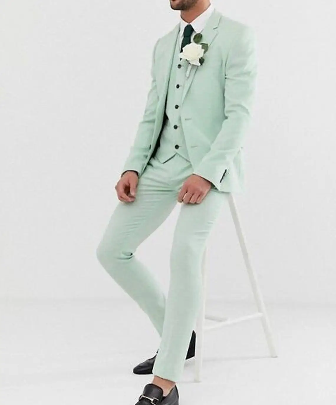 Top Trends: Mint Green Men's Suit Wedding Prom Party Wear Formal Blazer Sets Handsome Fashion Three-Piece Jacket+ Pants+ Vest Trajes De Hombre Shoppable Styles