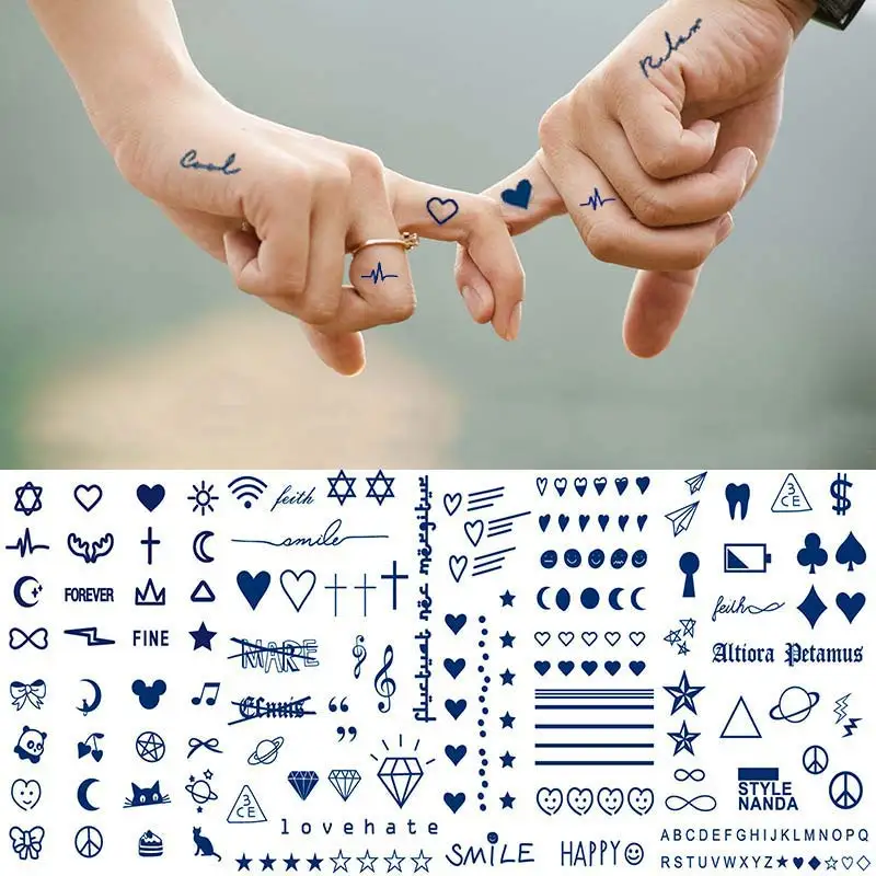 Top Trends: Blue Herbal Juice Ink Temporary Tattoo Stickers Long Lasting Fake Tattoos Small Hand Cute Star Sun Moon Finger Tattoo Lettering Shoppable Styles