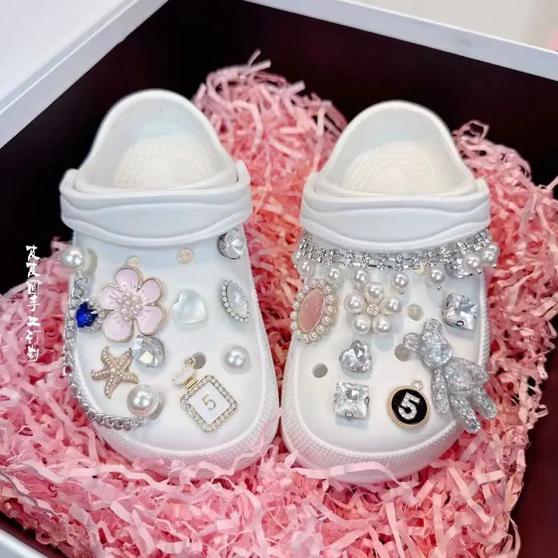 Top Trends: 2023 Summer New Children's Slippers Hole Shoes Girl Crystal Pearl Fashion Outdoor Beach Sandals Parent Child Slippers Shoppable Styles