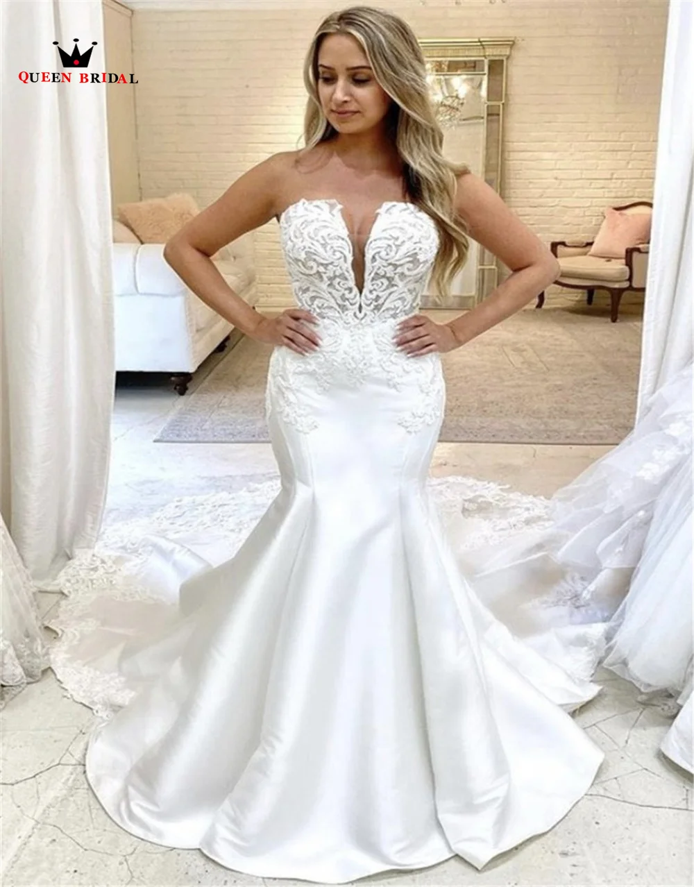 Top Trends: Sexy Satin Wedding Dresses Mermaid Strapless Lace Beaded 2023 New Fashion Long Formal Bride Gowns Custom Made SD02B Shoppable Styles