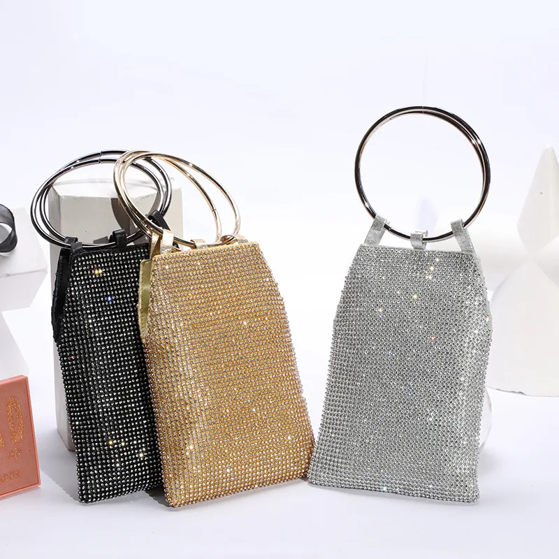 Top Trends: Rhinestone Clutch Silver Metal Ring Golden Party Handbag Ladies Black Glitter Mobile Phone Purse Crystal Evening Bags For Women Shoppable Styles