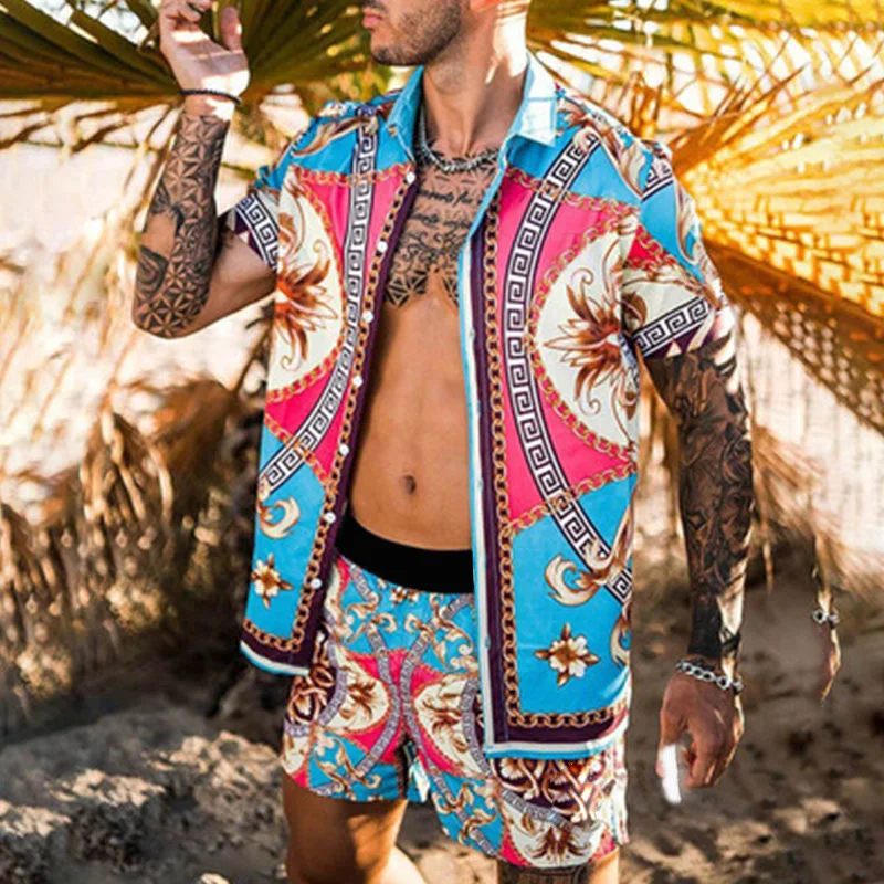 Top Trends: 2024 Men Sets Print Lapel Short Sleeve Casual Shirt Beach Shorts Summer Streetwear Vacation Hawaiian Suits Men S-3XL Shoppable Styles