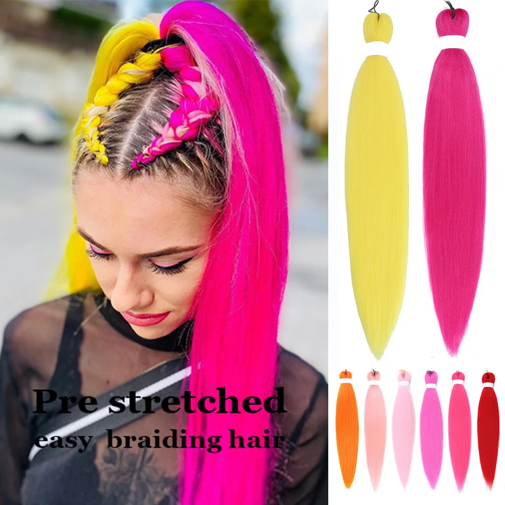 Top Trends: Jumbo Braiding Hair Pre Stretched 26inch Pink Yellow Synthetic Braids Hair Extensions Heat Resistant Fiber Bulk Hair Wholesale Shoppable Styles