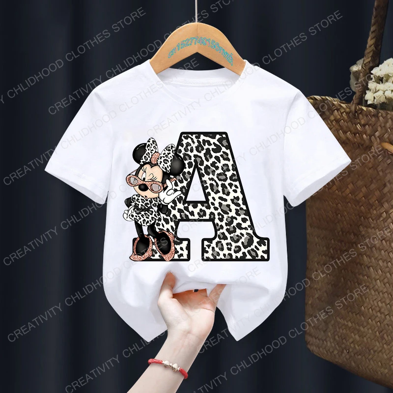 Top Trends: Minnie Letter A B C D Children T-shirt Kawaii Disney Clothes For Girls T Shirt Anime Cartoons Casual Kid Boy Short Sleeve Tops Shoppable Styles