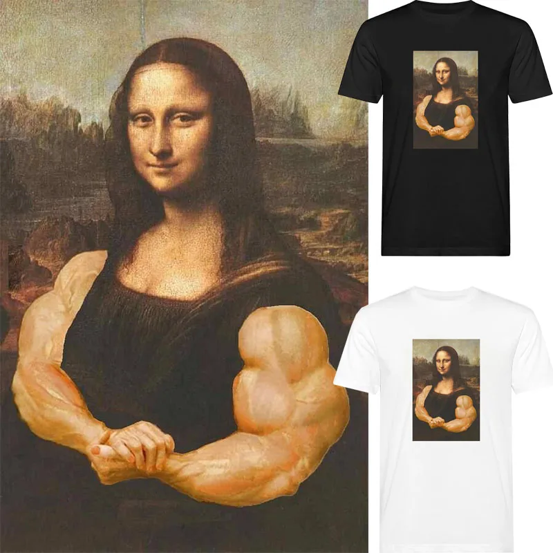 Top Trends: New Funny Mona Lisa Bodybuilding T Shirt Muscles Gym Parody Hilarious Painting Casual Graphic Tshirts Fashion Short Sleeves Tees Shoppable Styles