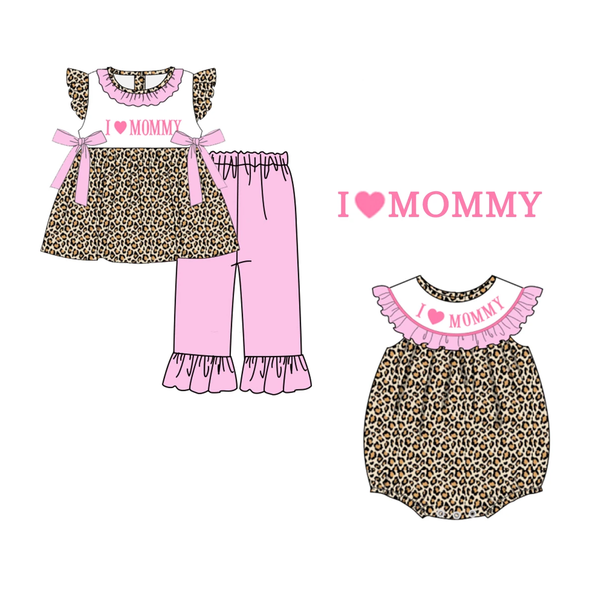 Top Trends: Children&#039;s Romper Bubble Outfits Baby Girls I Love Mommy Embroidery Clothes Set 2pcs Suit Bodysuit Ruffle Pants Leopard Jumpsuit Shoppable Styles