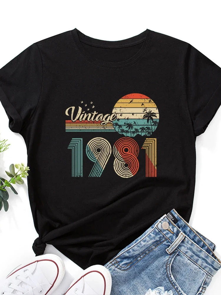 Top Trends: Vintage 1981 Print Women T Shirt Short Sleeve O Neck Loose Women Tshirt Ladies Tee Shirt Tops Clothes Camisetas Mujer Shoppable Styles