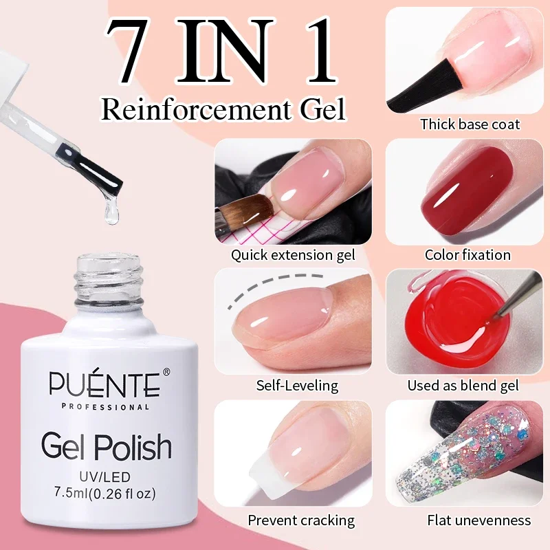 Top Trends: PUENTE 7.5ML Reinforcement Gel Nail Polish 7-in-1 Function UV Gel Clear Thick Base Gel Nail Extension Self-Leveling Nail Varnish Shoppable Styles