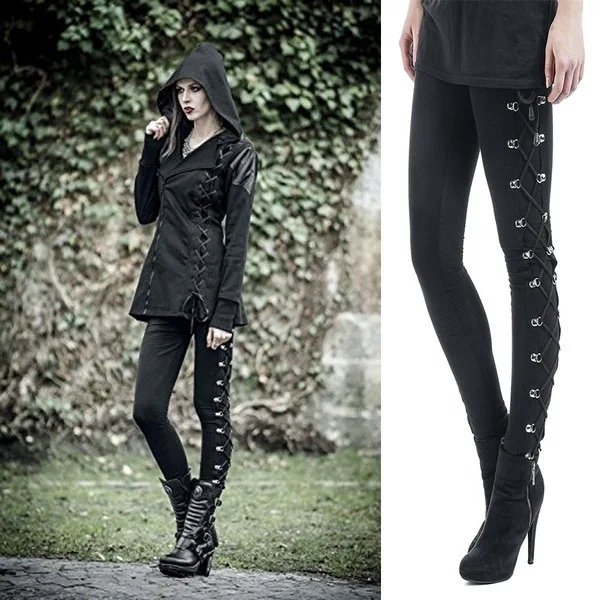 Top Trends: Gothic Punk Lace-Up Leggings Hip Lift High Waist Pants European & American Casual Cropped Pencil Tights Women's Fashion Trousers Shoppable Styles