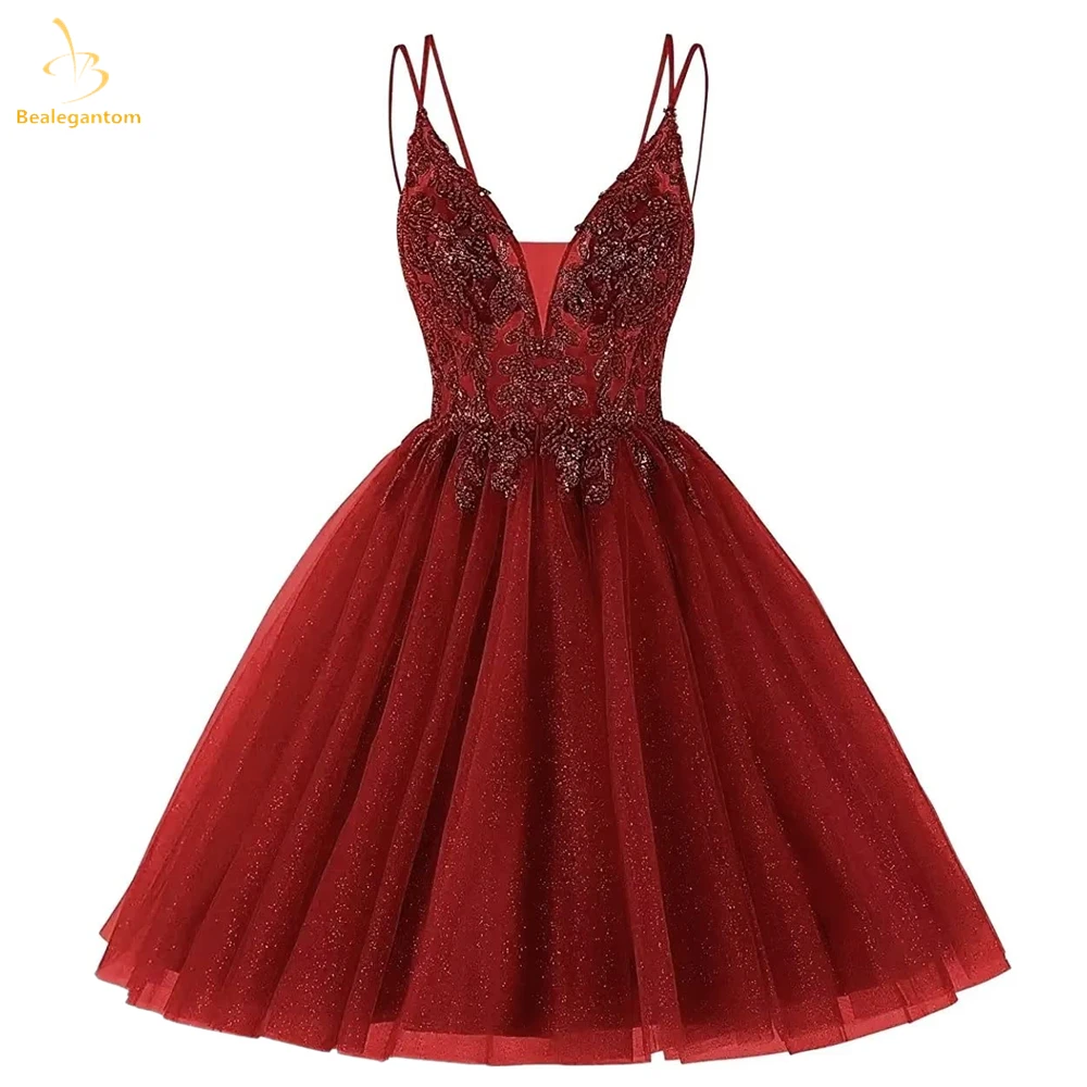 Top Trends: Bealegantom Spaghetti Strap V Neck Short Homecoming Dresses A-Line Backless Beaded Mini Prom Cocktail Graudation Party Gowns Shoppable Styles