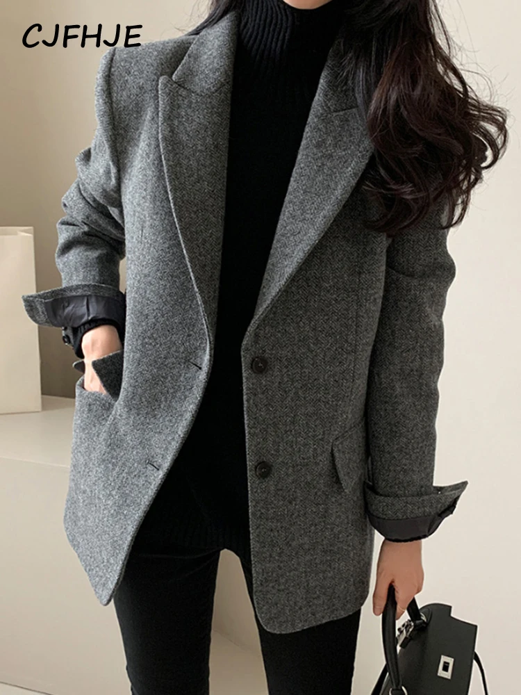 Top Trends: CJFHJE10% Wool Blazer Coat Autumn Winter New Women Elegant Single-Breasted Pocket Office Wear Notched Collar Thick Blazer Coat Shoppable Styles - Image 3