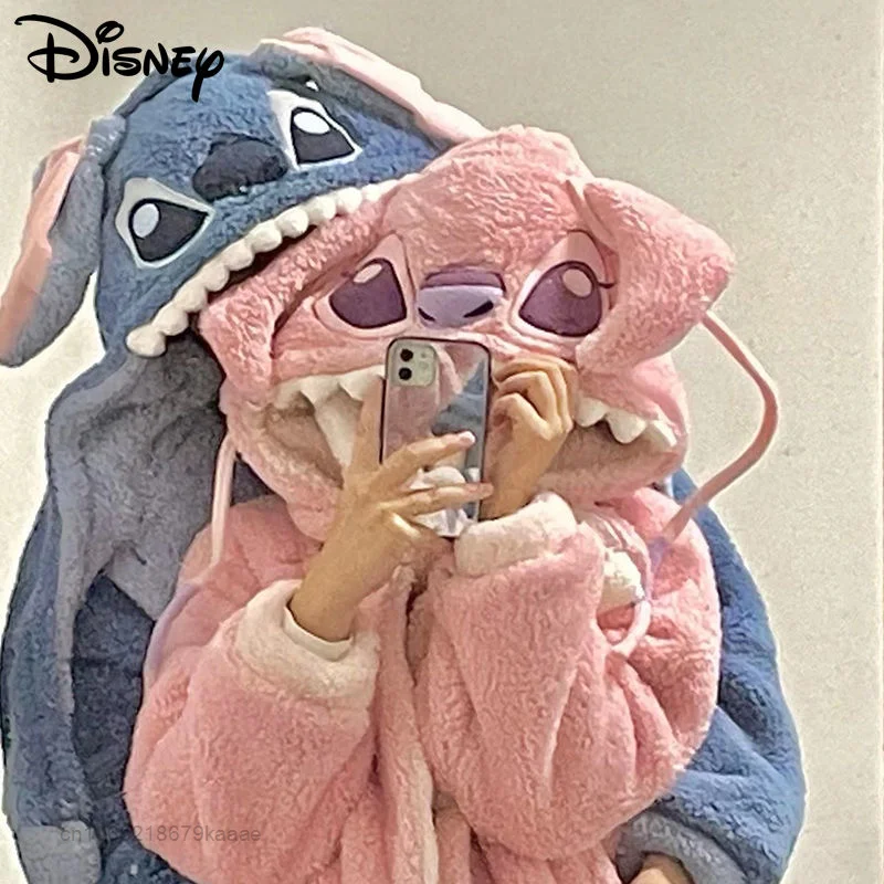 Top Trends: Disney Cute Stitch Home Clothes Women Men Plush Soft Nightgown Robes Y2k Cute Thick Pajamas Long Coat Cartoon Flannel Bathrobe Shoppable Styles