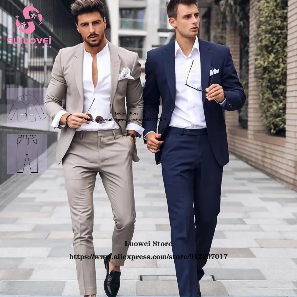 Top Trends: Fashion Groomsmen Wedding Suits For Men Slim Fit 2 Piece Pants Set Groom Dinner Party Prom Tuxedo Male Business Blazer Masculino Shoppable Styles