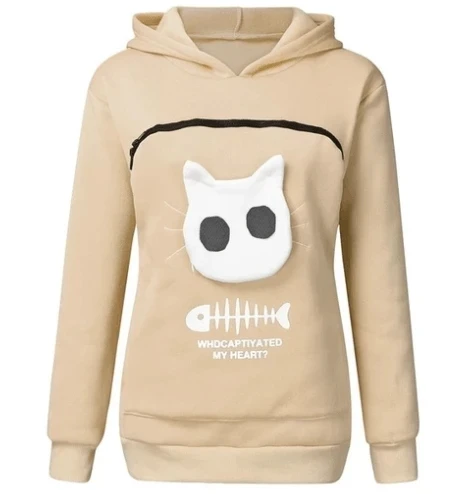 Top Trends: Cat Pouch Hood Pullover Sweater Women Tops With Carry Small Pets Breathable Pocket Women Clothing Shoppable Styles