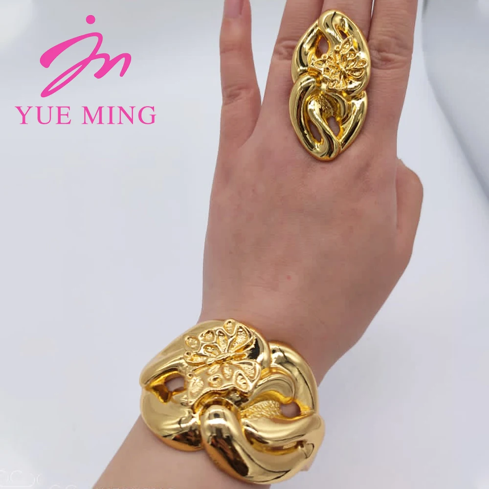 Top Trends: 18K Gold Color Cuff Flower Bangle Ring For Women Moroccan France Dubai Luxury Copper Bracelet Jewelry Nigerian Party Wedding Gif Shoppable Styles