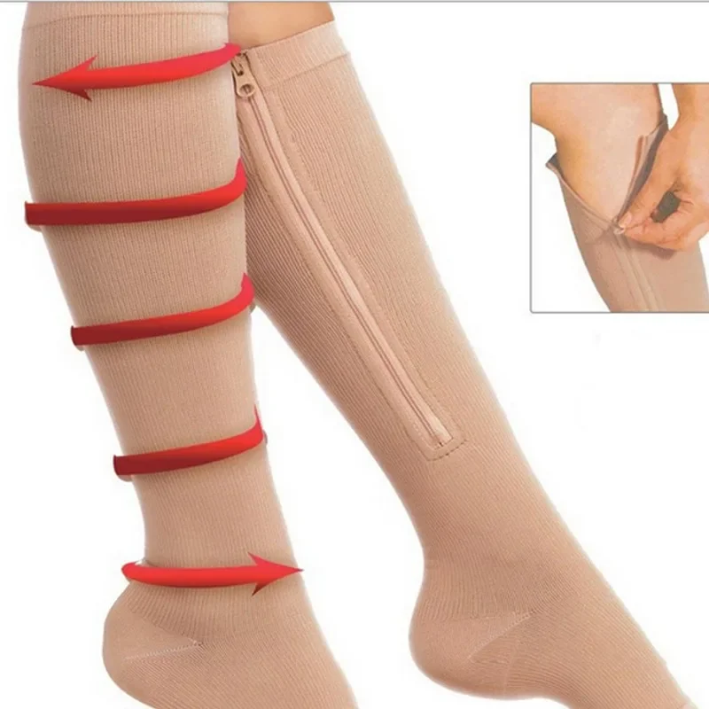 Top Trends: Compression Stockings 30 To 40 Mmhg Varicose Solid Color Zipper Sports Stockings Women Medium Tube Stockings Slimming Wholesale Shoppable Styles