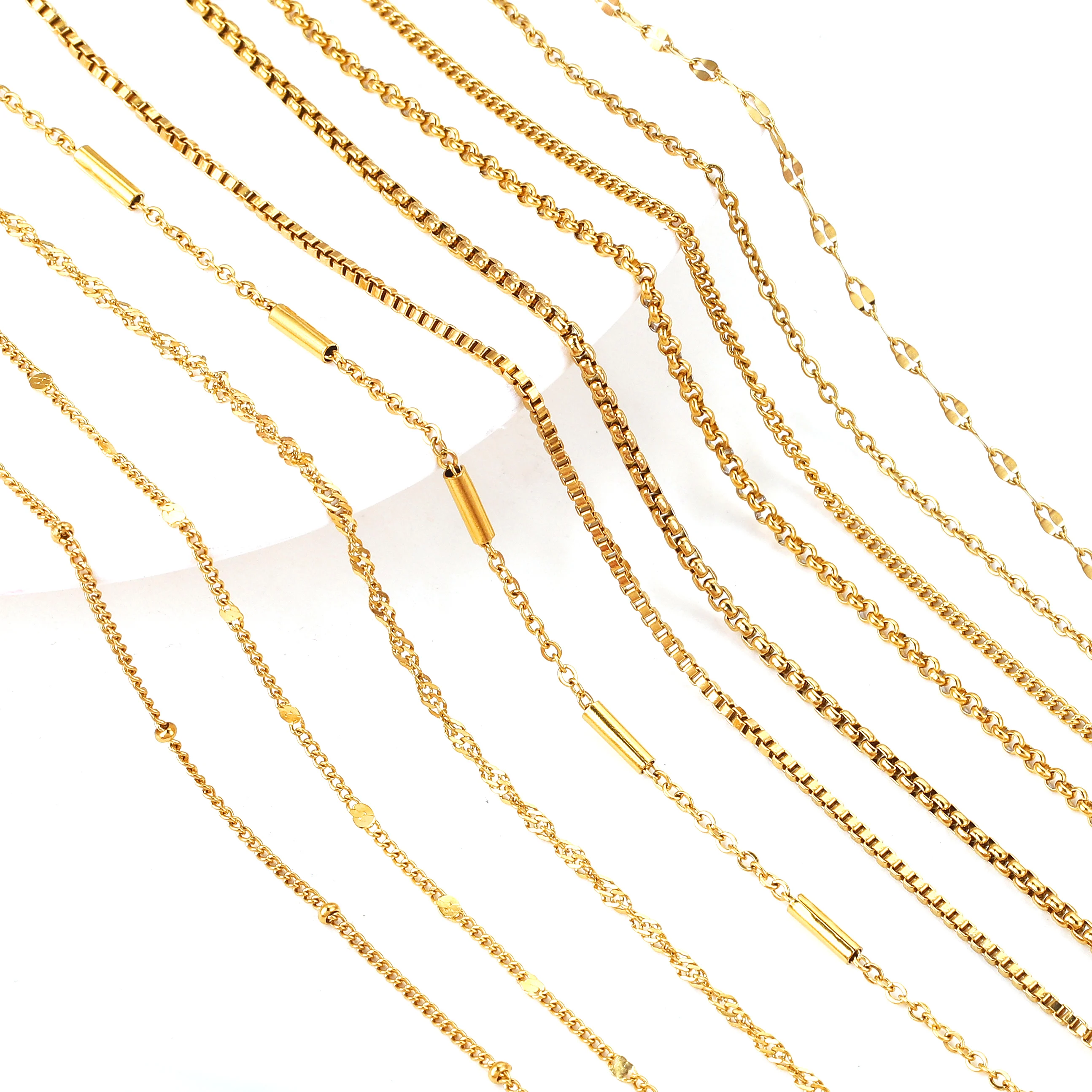 Top Trends: 5pcs Stainless Steel Bead Chain Cuba Cross O Ripple Chain Necklace Plated Gold 45CM Adjustable Chain Lobster Clasp DIY Necklace Shoppable Styles