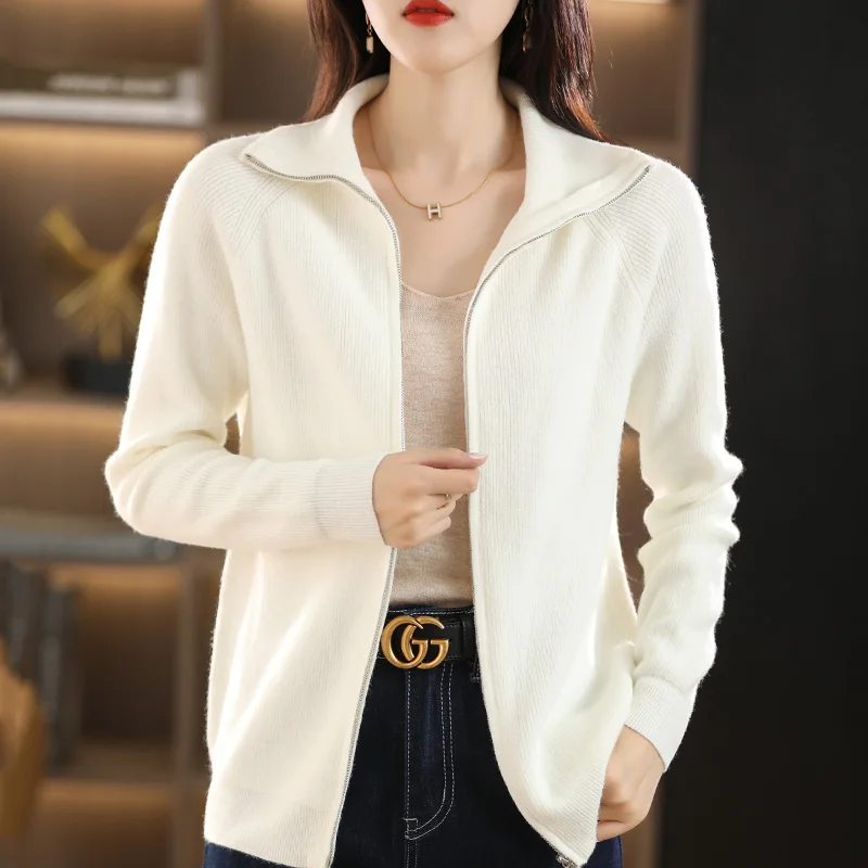 Top Trends: New Autumn And Winter Knitted Cardigan Women's Lapel Solid Color Zipper Thickened Loose Short Sweater Coat Shoppable Styles