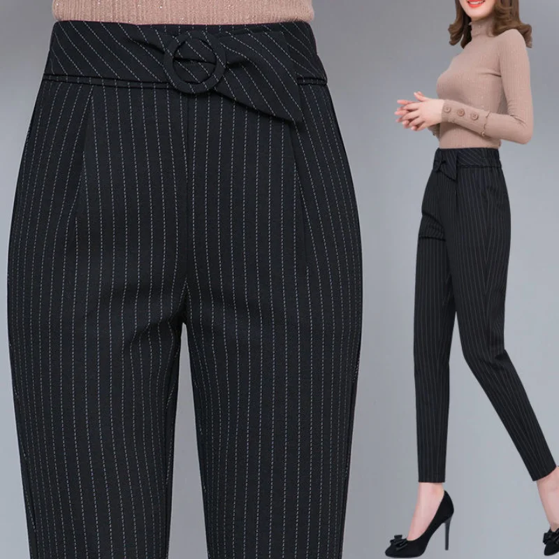 Top Trends: Office Lady Fashion Striped Pencil Suit Pants Koreon New Spring Autumn Streetwear Women Casual All-match Slim Straight Trousers Shoppable Styles