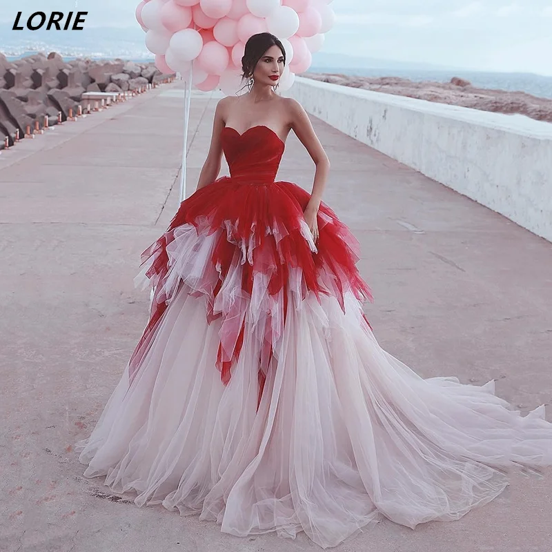 Top Trends: LORIE Classic Red Tulle Wedding Dresses Strapless Sweetheart Backless Princess Bridal Gowns With Puffy Ball Skirt Bride Dress Shoppable Styles