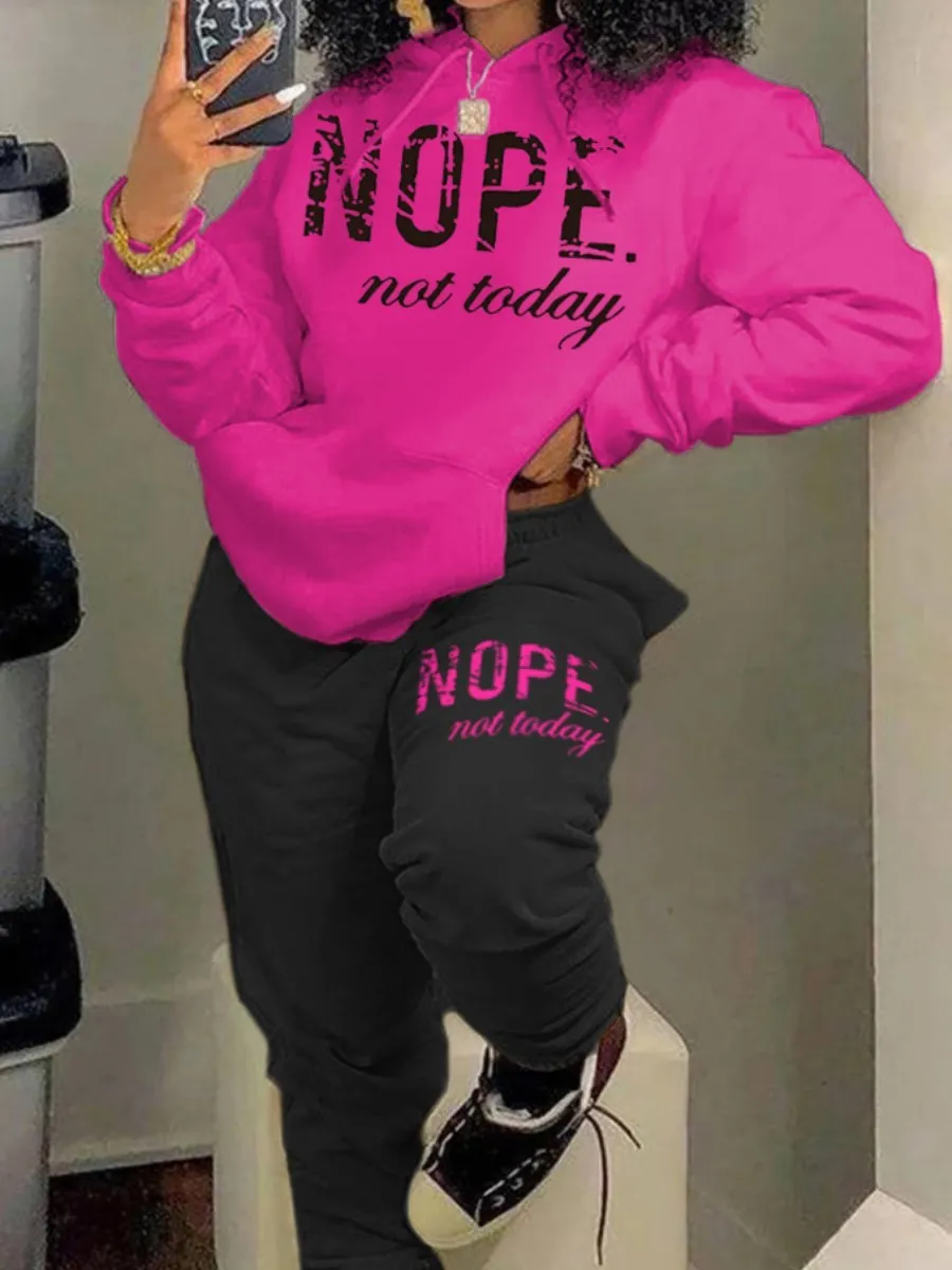 Top Trends: LW Plus Size Two-pices Set Fleece Nope Not Today Letter Print Tracksuit Set Women Casual Warm Suits Winter Hoodies Sweatpants Shoppable Styles