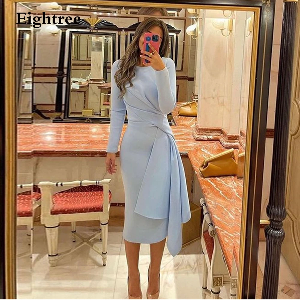 Top Trends: Eightree Sky Blue Elegant Prom Dress Satin O Neck Long Sleeves Mermaid Evening Dress Vestido De Noche Abendkleider Dubai 2023 Shoppable Styles