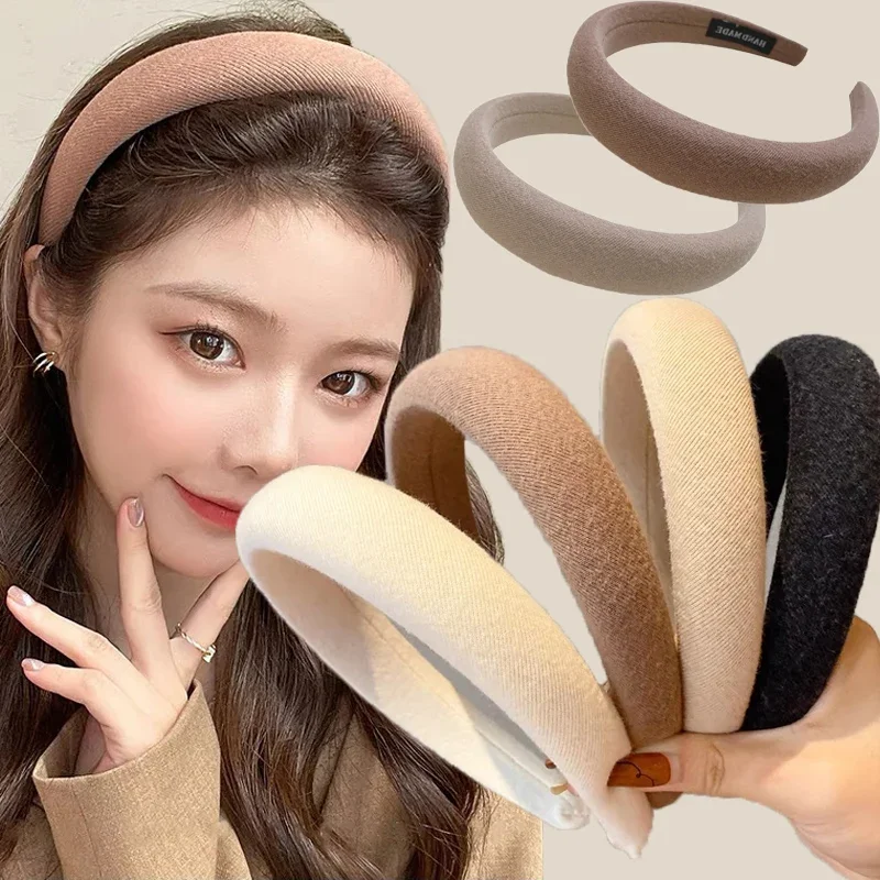 Top Trends: Solid Color Padded Headbands Women Sweet Girl Sponge Thick Wide Hairband Hoop Headwear Elastic Korean Skull Top Hair Accessories Shoppable Styles