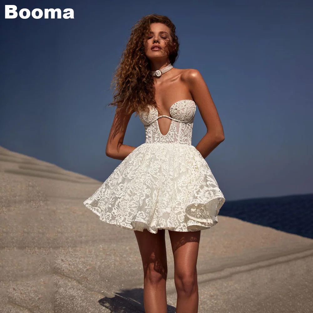 Top Trends: Booma Sexy Short Wedding Dresses Strapless Lace Ball Cocktail Gowns Mini Brides Dresses Lace Up Bridals Party Gowns For Women Shoppable Styles