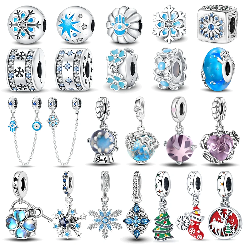 Top Trends: 925 Sterling Silver Christmas Winter Snowflake Four Leaf Clover Spacer Beads Pendants Fit Pandora Original Bracelets DIY Jewelry Shoppable Styles