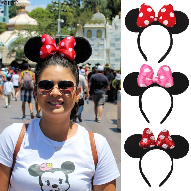 Top Trends: 2023 Hot Sales Disney Mickey Ears Headband For Girls Women 5&#039;&#039;Polka Dot Bow Hairband Festival Party Travel DIY Hair Accessories Shoppable Styles