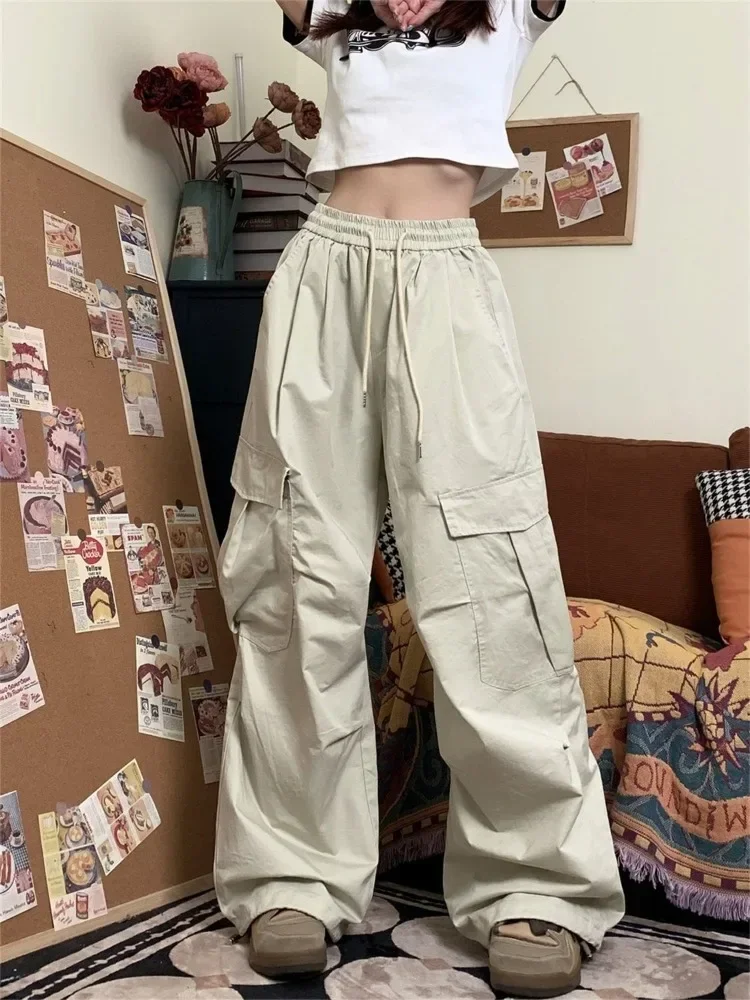 Top Trends: HOUZHOU Women Cargo Pants Vintage Y2k Oversized Trousers Baggy Korean Streetwear 90s Hippie Beige Pleated Joggers Hip Hop Style Shoppable Styles