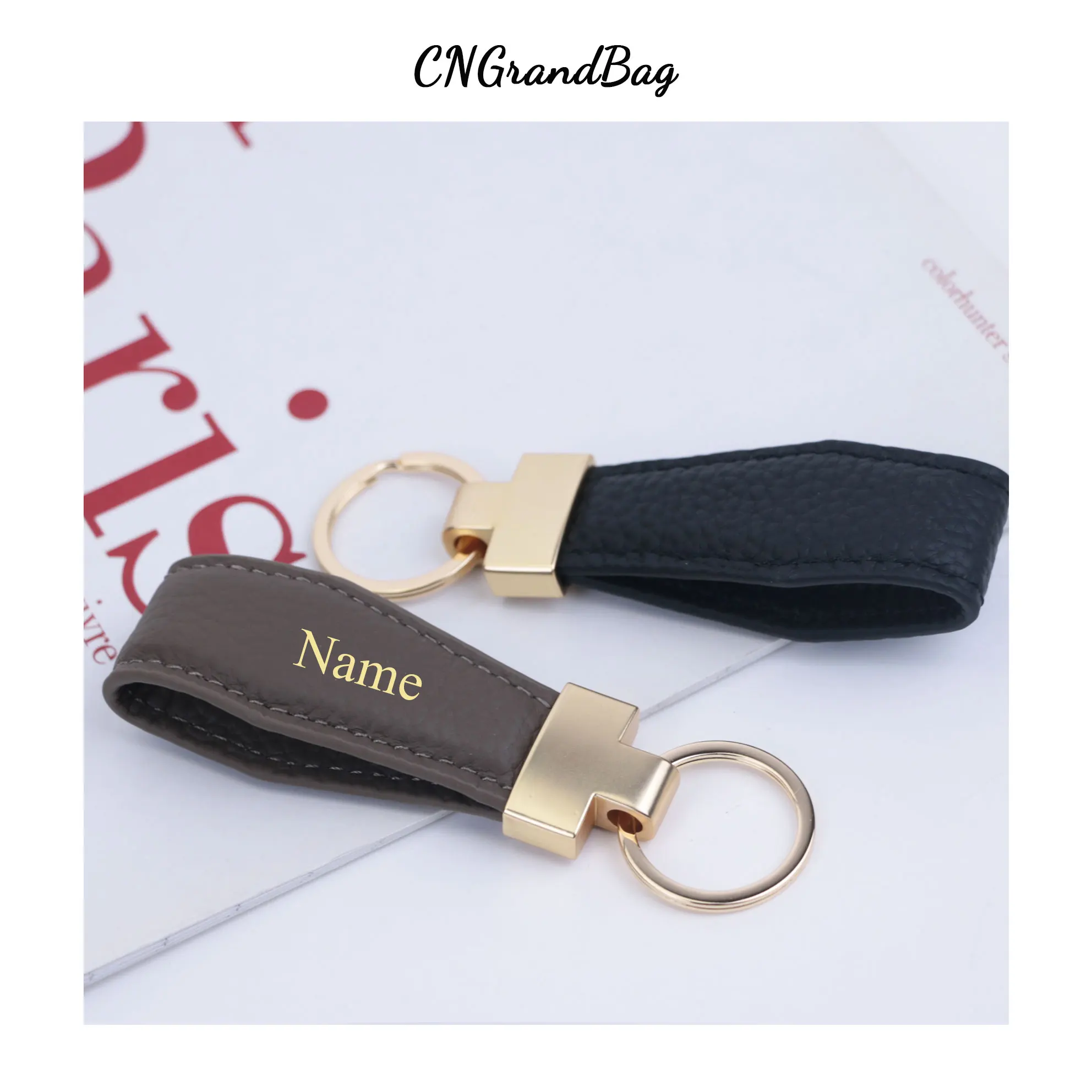 Top Trends: Customized Initial Letters Cow Leather Car Keychain Fashion Key Ring Alloy Pendant Creative Gift Men And Women Leather Lanyard Shoppable Styles