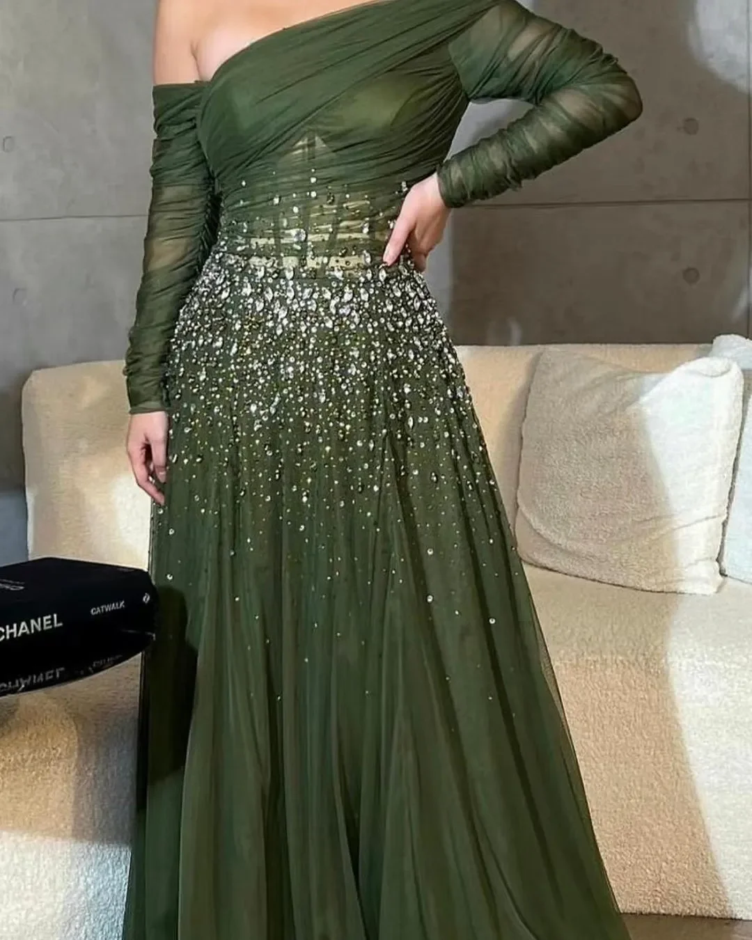 Top Trends: Elegant Green Evening Dresses Long Sleeves Prom Dresses Sequins Beadings Tulle Floor Length Formal Women Party Dresses Shoppable Styles