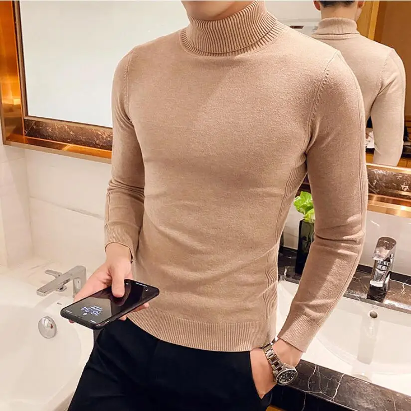 Top Trends: Men's High Quality Pullover Casual Knitted Sweater / Male Slim Fit High Collar Fashion Tight Knit Shirt / Man Knit Sweaters Clothing Shoppable Styles