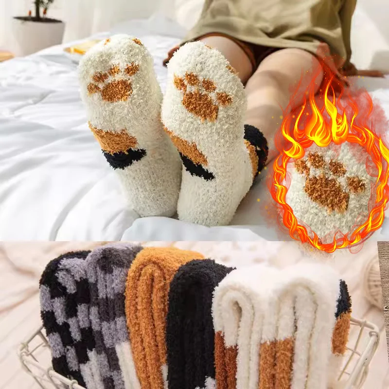 Top Trends: Fashion Women Warm Cats Paw Stripe 3D Socks Kawaii Fun Thick Girls Cartoon Animal Fingers Sock Hosiery Toe Cat Paw Foot Sox Shoppable Styles