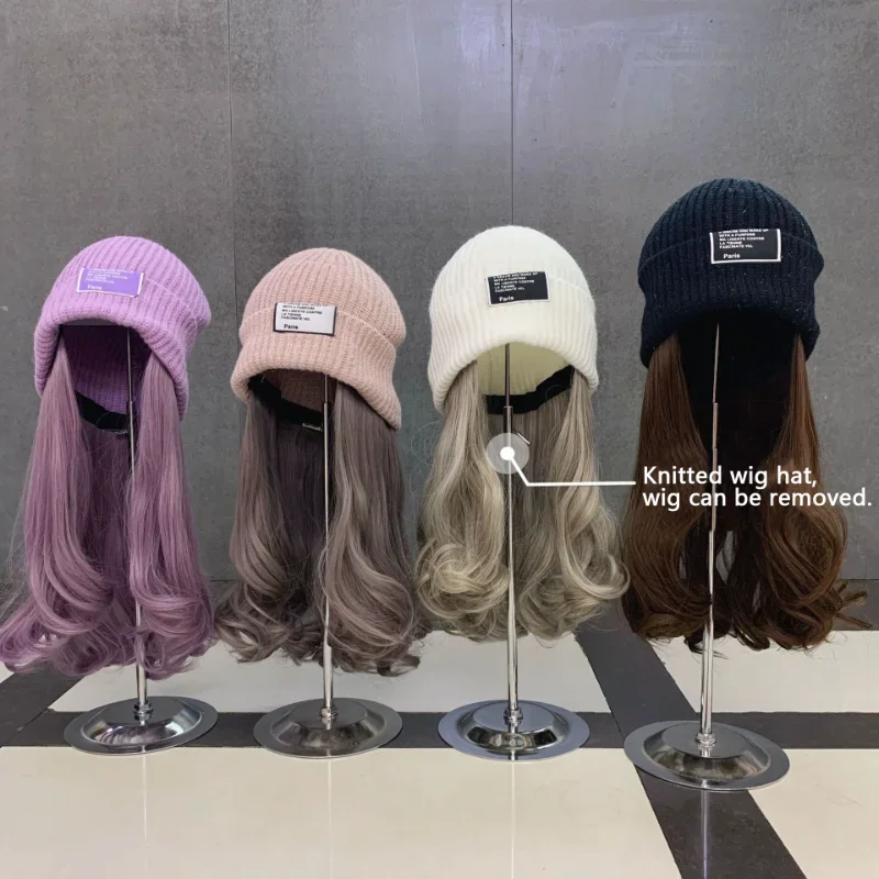 Top Trends: Trend Long Curly Wig Hats Knitted Wig Hats Women Casual Knitted Hat Invisible Detachable Wig Cold Beanies Winter Warm Bonnets Shoppable Styles