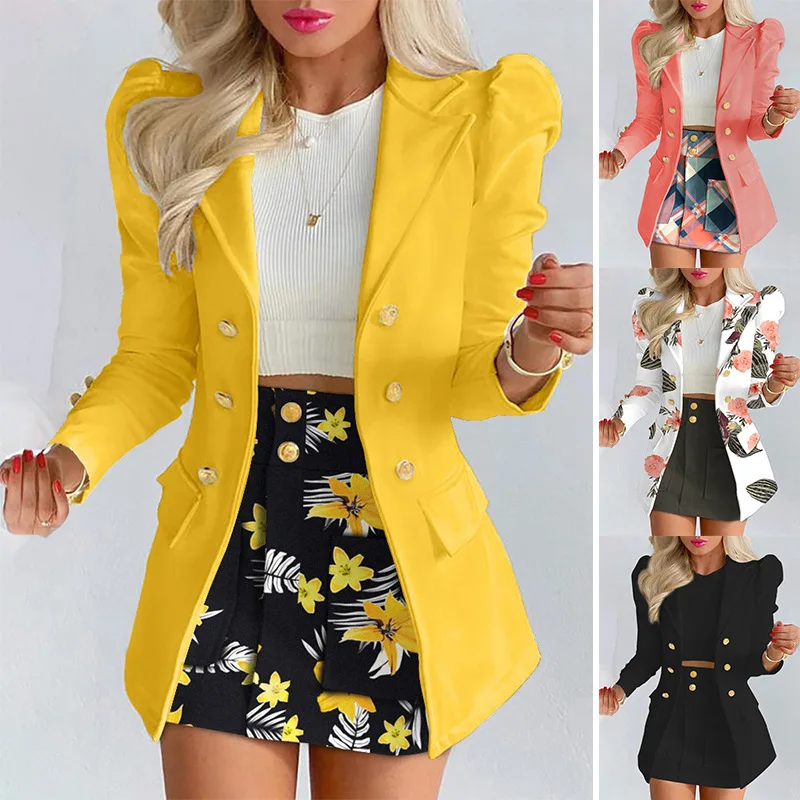 Top Trends: Office Lady Suit Long Sleeve Solid Color Jacket & Mini Skirt Two-piece Set 2022 Spring Autumn New Female Casual Women Sets Shoppable Styles