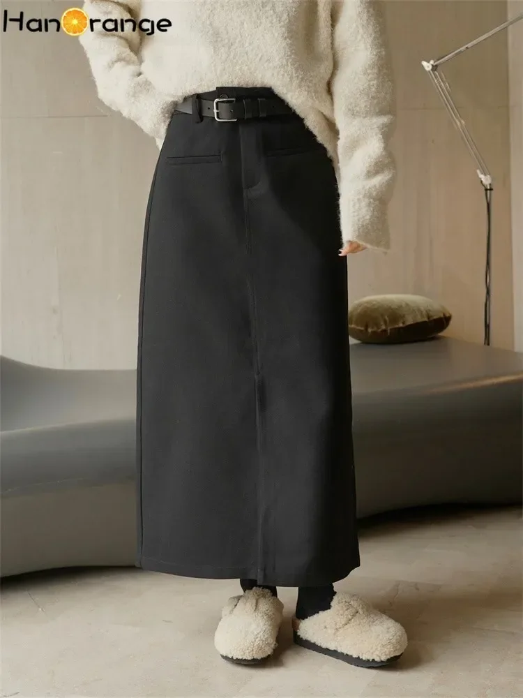 Top Trends: HanOrange 2023 Winter Split Ankle Length Pockets Skirt Black / Coffee Shoppable Styles