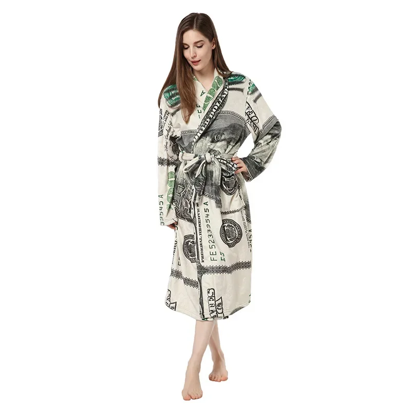 Top Trends: New Winter Nightgown US Dollar Printing Men&#039;s And Women&#039;s Home Wear Flannel Thickened Warmth Personality Pajamas Plus Size 2XL Shoppable Styles