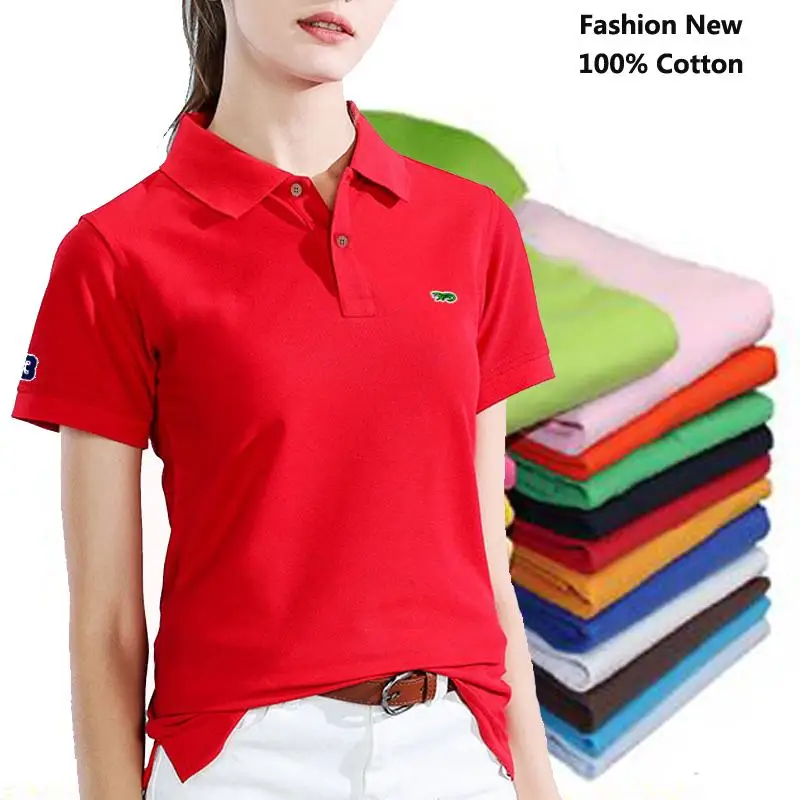 Top Trends: 100% Cotton Fashion Polos Summer Womens Polos Shirts Casual Short Sleeve Polos T Shirts Ladies Clothing Lapel Slim Tops Shoppable Styles