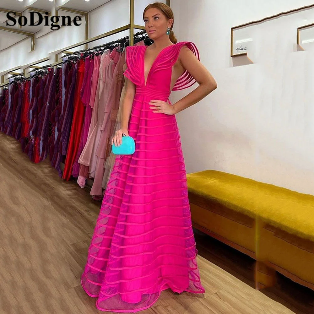 Top Trends: SoDigne Fuchsia Prom Dresses V Neck Cap Sleeves Sexy Pleat Ruched Women Long Evening Gown Formal Occasion Dress 2024 Shoppable Styles