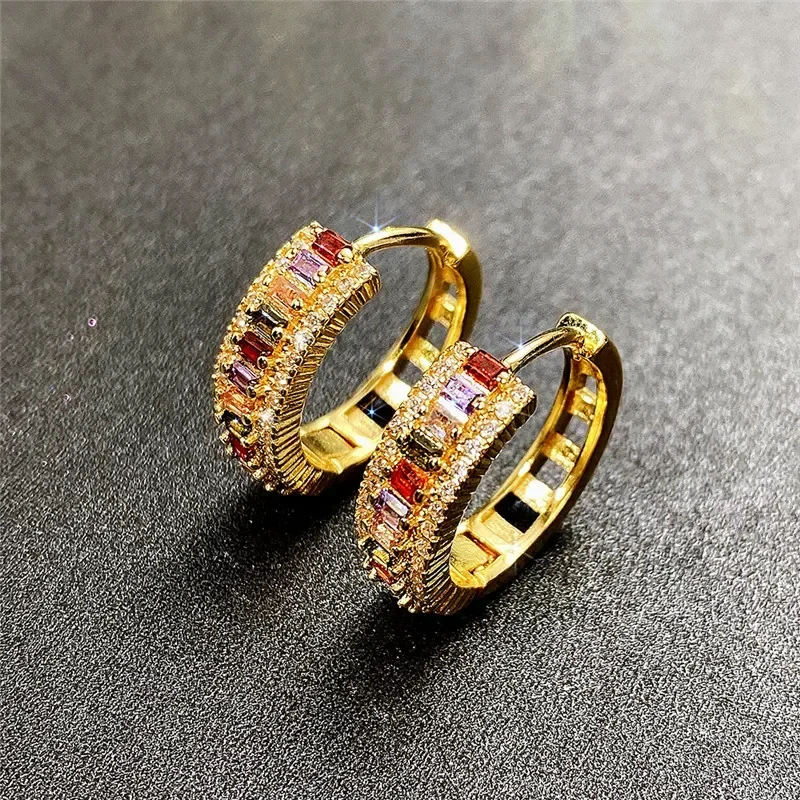 Top Trends: New Rainbow Rectangular Cubic Zirconia Hoop Earrings For Women Bling Luxury Wedding Accessories Party Fashion Jewelry Shoppable Styles